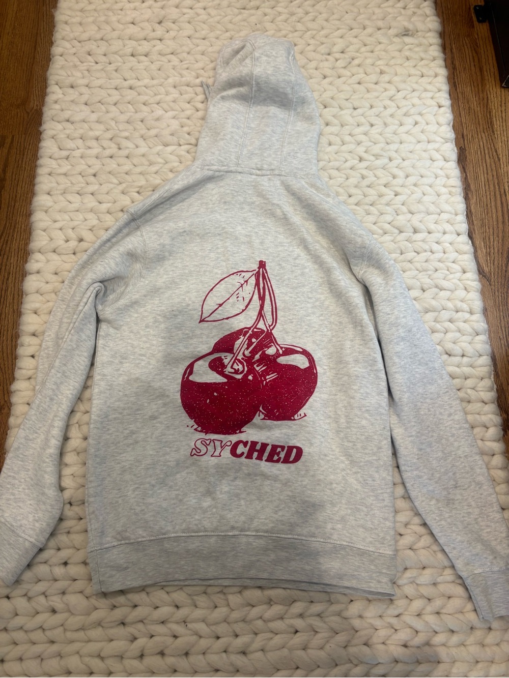 Light Gray Hoodie Sweatshirt with Red Cherry Logo
